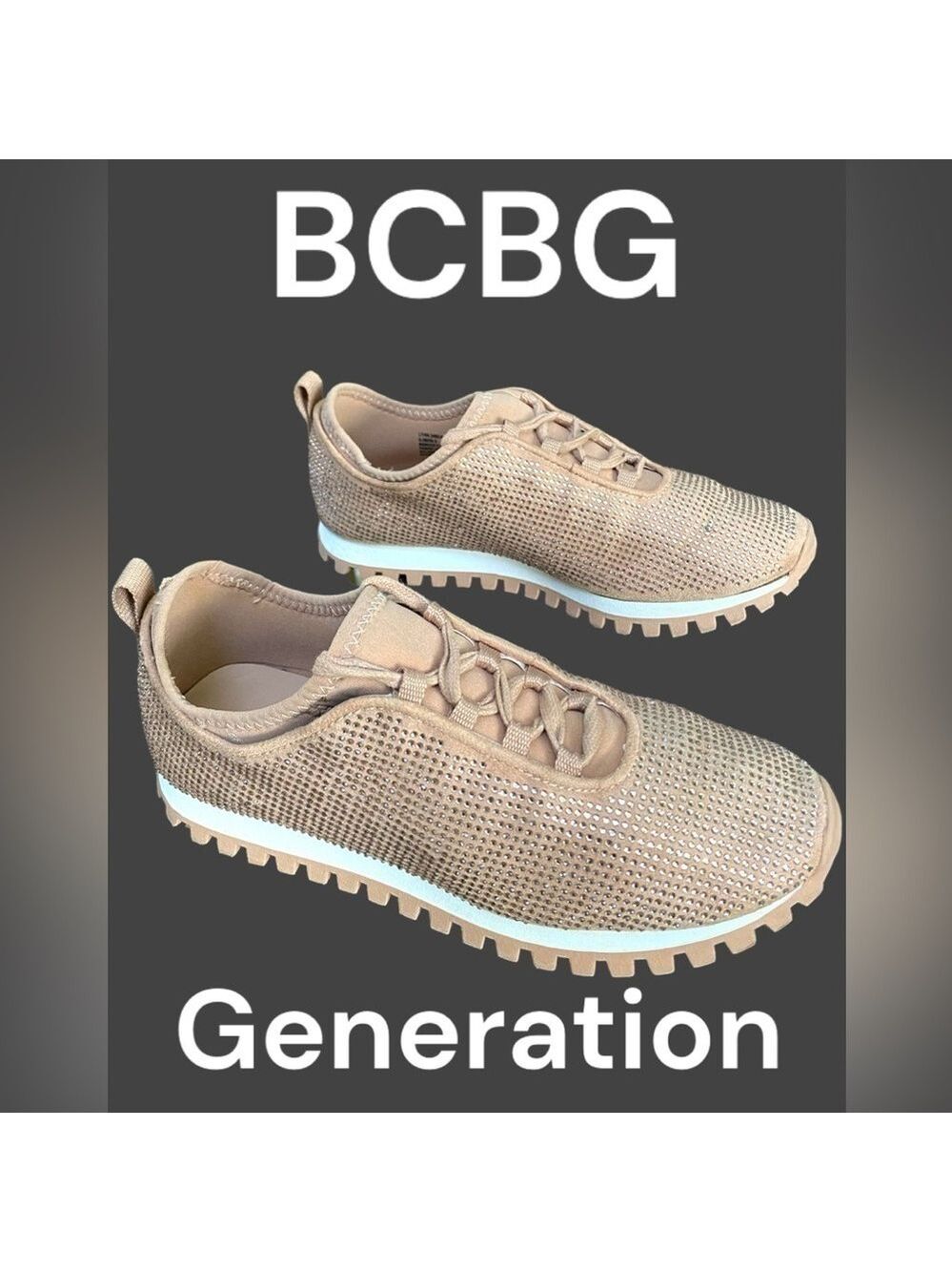 BCBG-Size 7 “Lynn” Trainers in nude w/ faux Crystals. Good preowned!